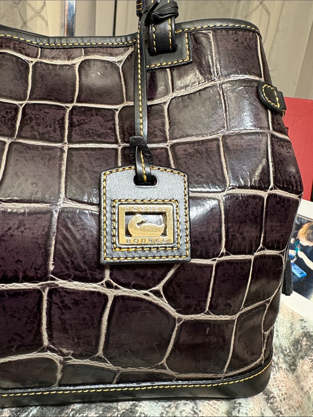 Collectible Vintage Dooney & Bourke “English Botanical” Croc Embossed Large Tote - Picture 7 of 16